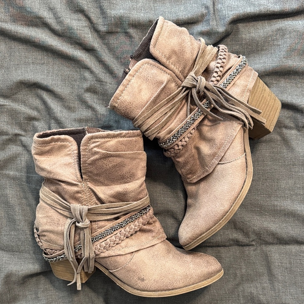 Taupe Ankle Boots with Braided Detail